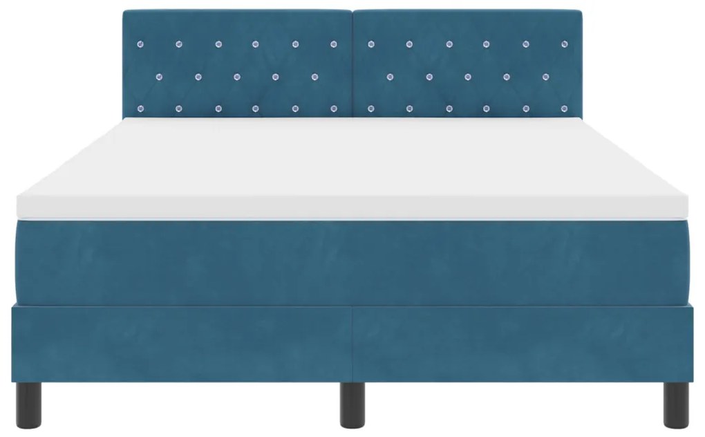 Boxspring Ágy Matraccal és LED Világítással Sötétkék 160x200 cm Bársony