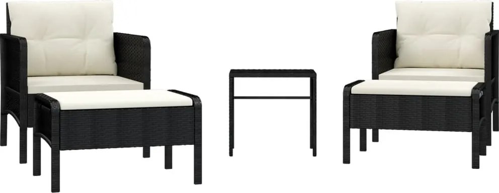 vidaXL 5 részes fekete polyrattan kerti ülőgarnitúra párnákkal
