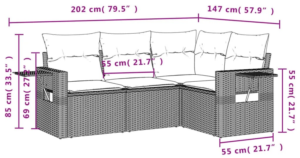 4 részes fekete polyrattan kerti ülőgarnitúra párnákkal