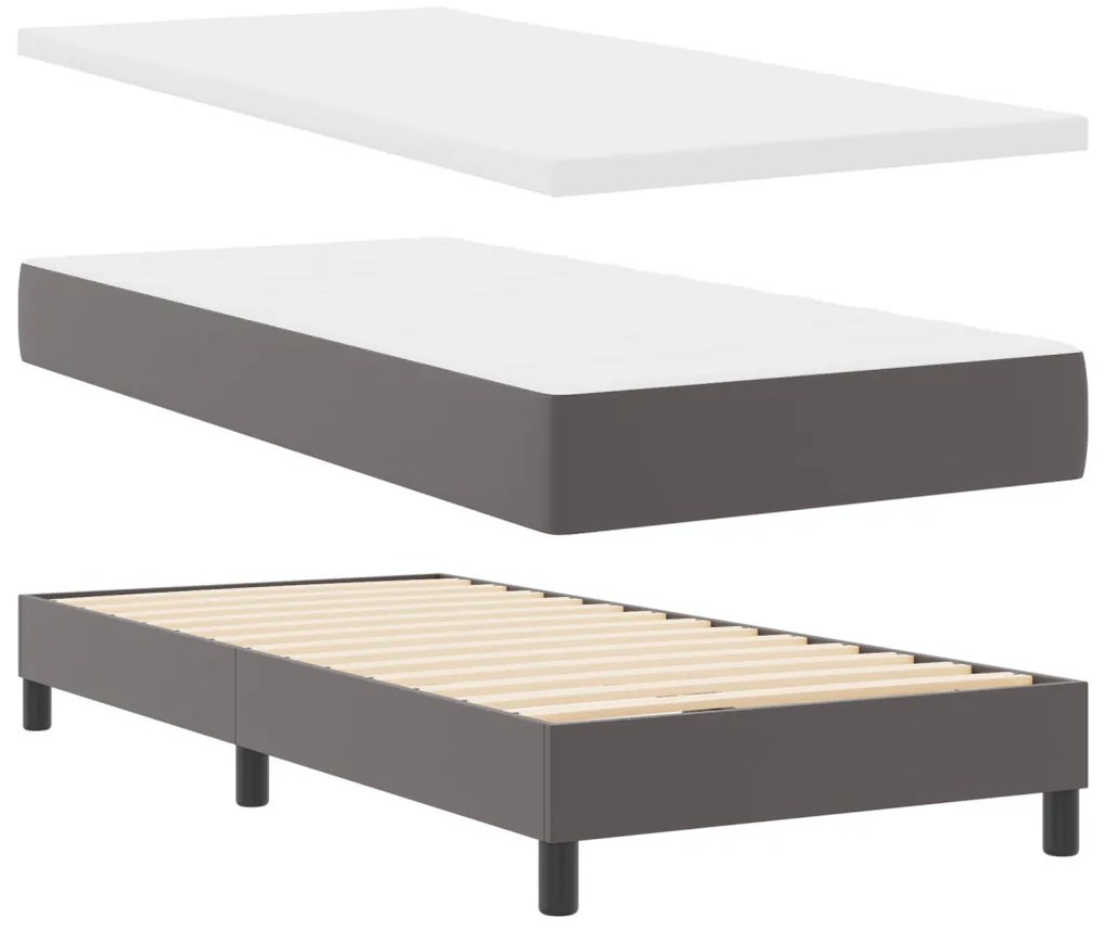 Boxspring ágy matracszal szürkében, 100 x 200 cm, műbőr
