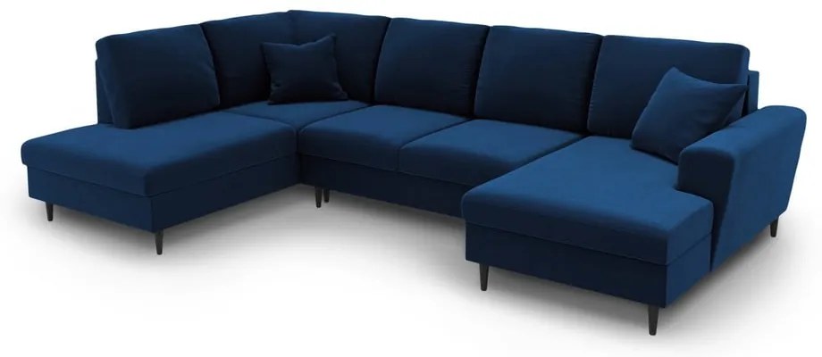 Kék bársony kinyitható tárolóhelyes sarokkanapé (bal oldali-U alakú) Kyoto – Cosmopolitan Design