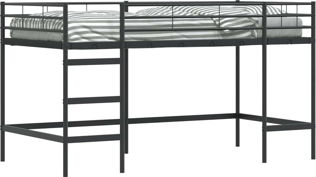 vidaXL Gyerekek Loft Ágykerete Fekete 79,5 x 200 cm Acél