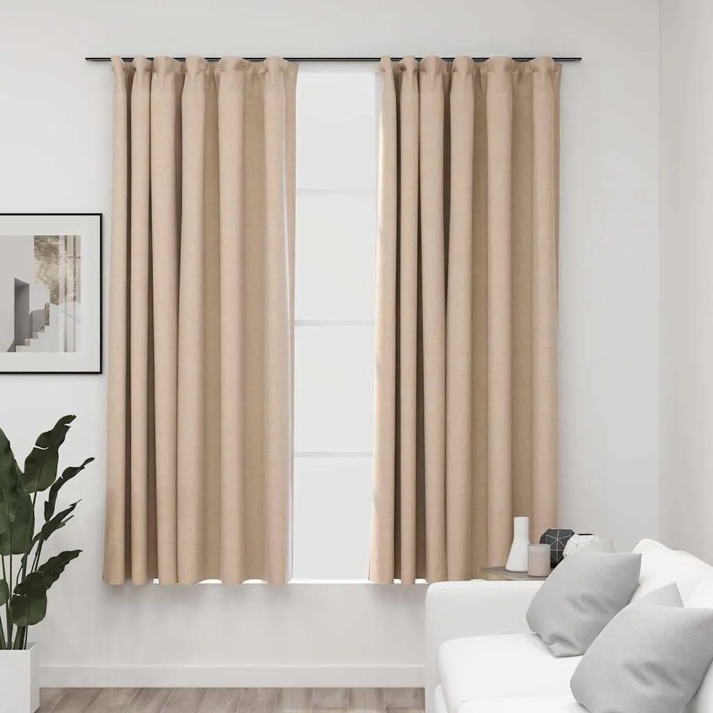 vidaXL 2 db bézs vászonhatású sötétítőfüggöny kampókkal 140 x 175 cm