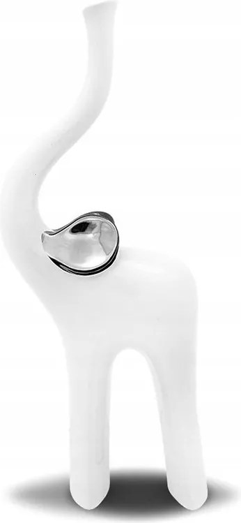 Elefánt Figura Fehér Ezüst 40cm Kerámia Fényes