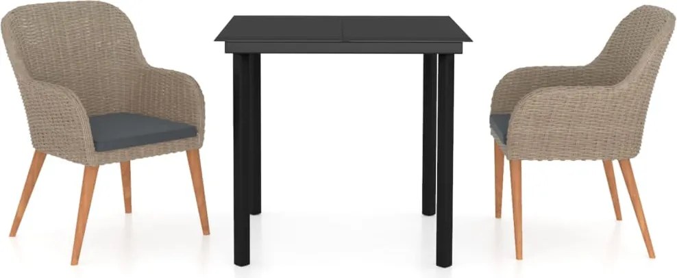 vidaXL 3 részes barna kerti étkezőgarnitúra párnákkal