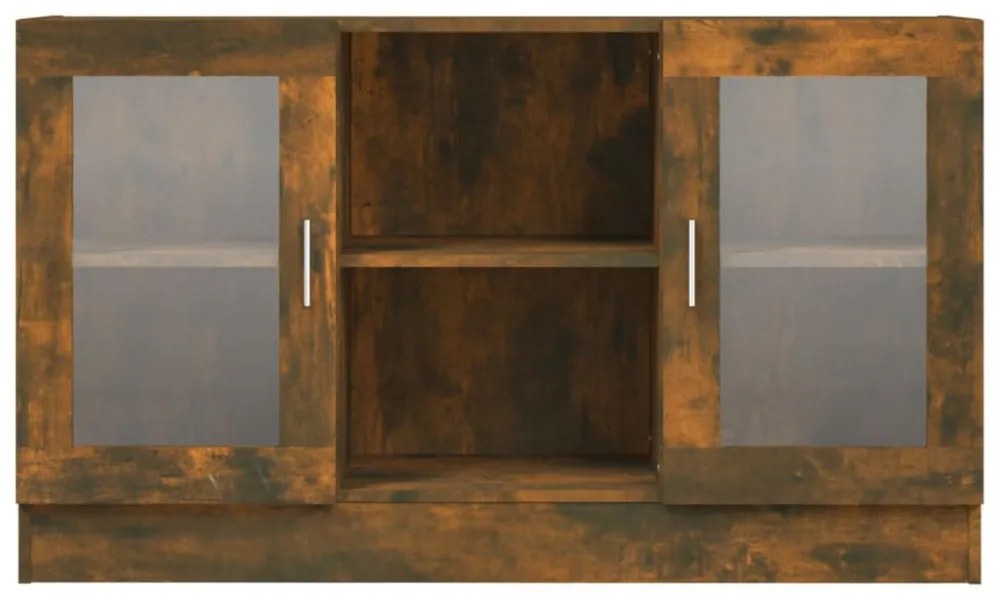 füstös tölgy színű szerelt fa vitrinszekrény 120 x 30,5 x 70 cm