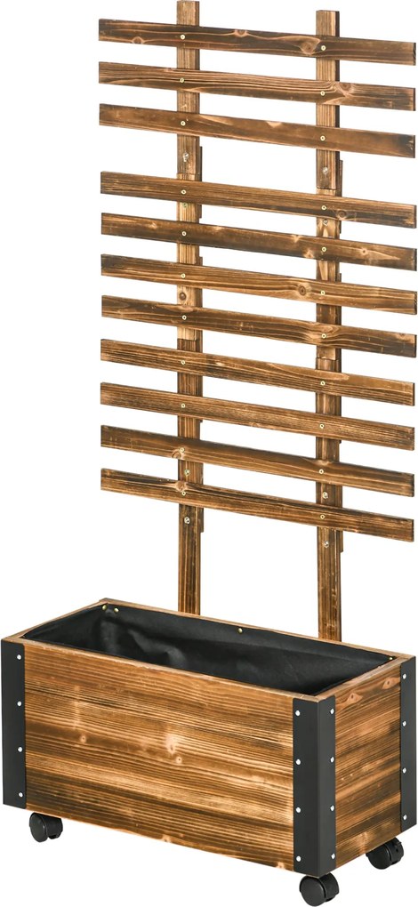 Outsunny Magaságyás Növényi Tálca Trellis-szel, Fa Virágláda, Kerekes Zöldségágyás, Kert Trellis 65x31x147cm Mászó Növényekhez, Virágokhoz, Szénszürke