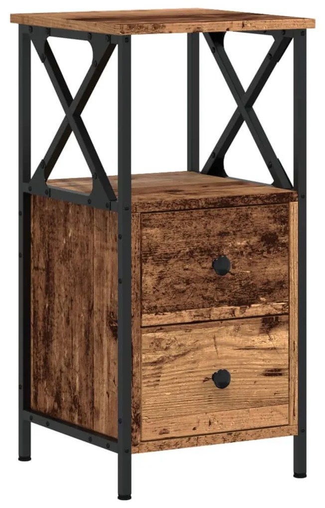 2 db antik fa színű szerelt fa éjjeliszekrény 34 x 35,5 x 70 cm