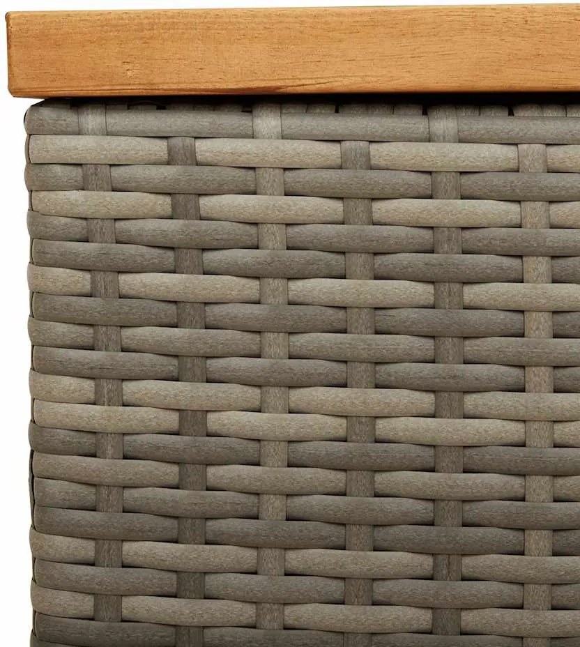 Szürke Polyrattan És Akácfa Kerti Tárolóláda 220 X 50 X 54 Cm