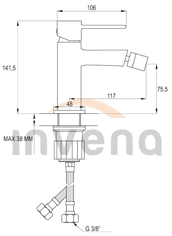 Invena Glamour Trend, szabadon álló bidé csaptelep, fekete matt, INV-BB-02-004-V