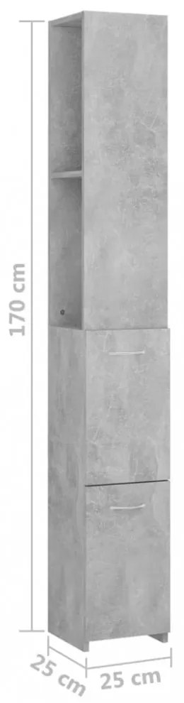 betonszürke szerelt fa fürdőszobaszekrény 25x26,5x170 cm