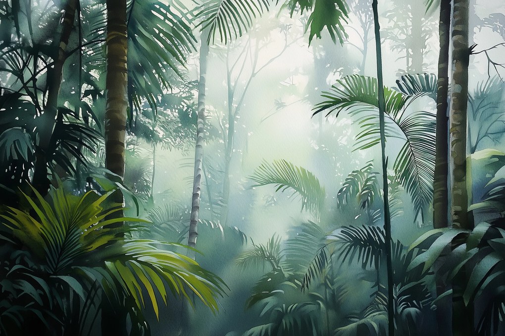 Fotótapéta Flizelina Természet Erdő Dzsungel Fák Pálmafák Bambusz 254x184 ragasztó