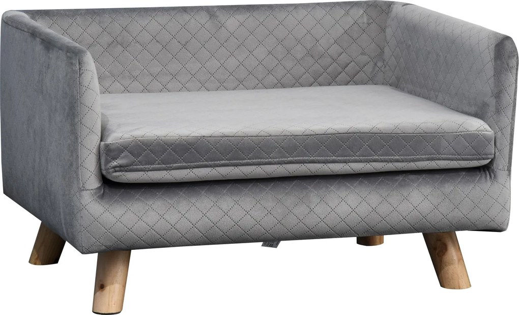 PawHut Kutya Kanapé Fa Lábbal - Kisállat Ágy Kis Kutyáknak 8 kg-ig, Gelázzal Tömött Szürke 64 x 45 x 36 cm | Aosom