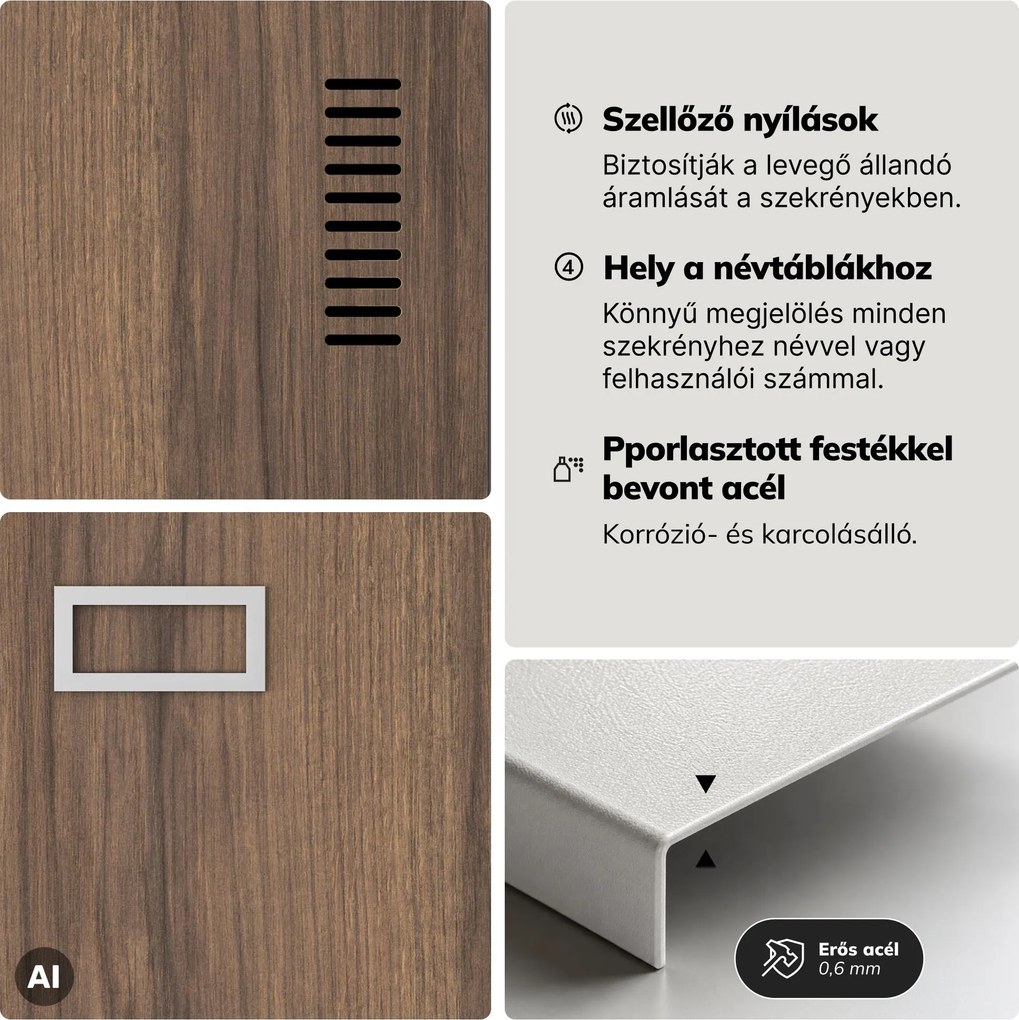 Munkavállalói szekrény, 4 rekeszes, fehér/dió, 800x1800x500 mm: KACPER Eco Design