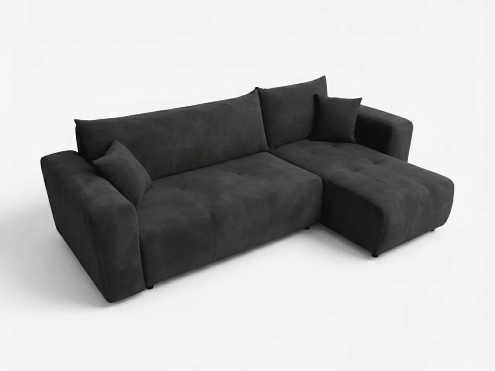 Fekete kihúzható sarokkanapé SORELA, kétoldalas + 2 párna AJÁNDÉK