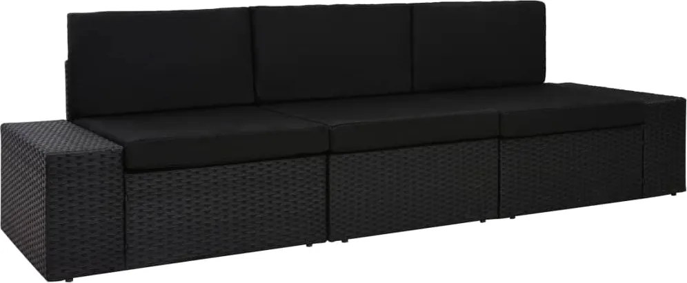 vidaXL 3 személyes fekete elemes polyrattan kanapé