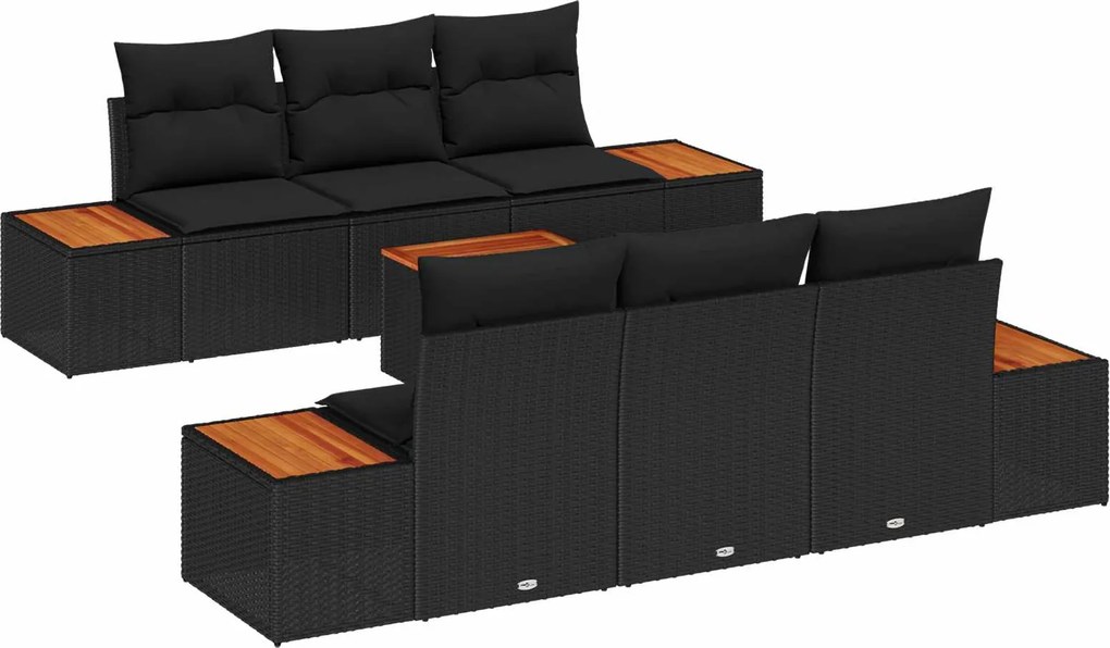 vidaXL Kerti Kanapé Szett párnával tárolóval 7 pcs Fekete Poli rattan