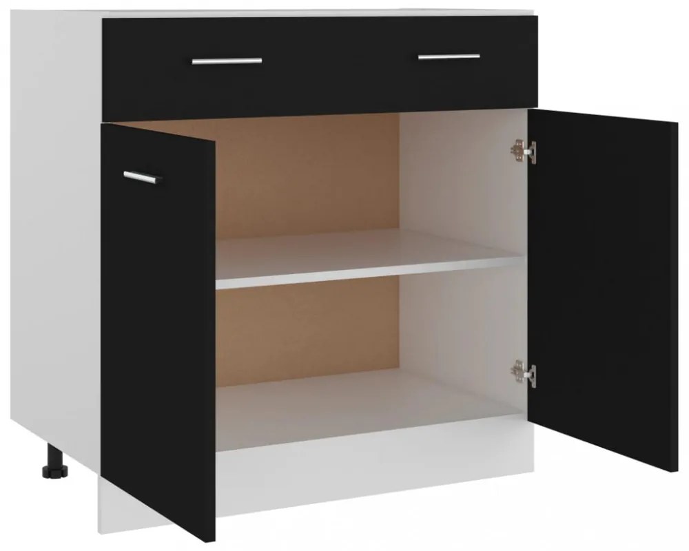 fekete szerelt fa fiókos alsószekrény 80 x 46 x 81,5 cm