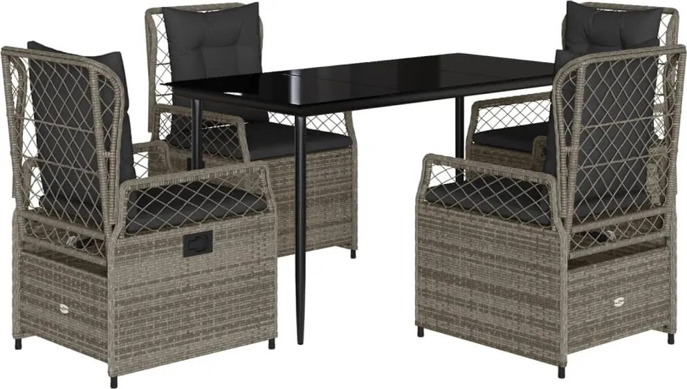 vidaXL 5 részes szürke polyrattan kerti étkezőgarnitúra párnával