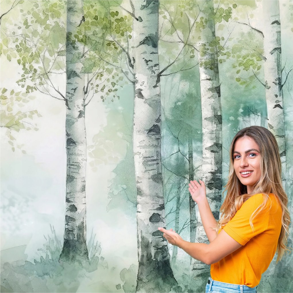 Fotótapéta Erdő Fák Levelek Akvarell Természet Vintage Boho 588x280 LDAV01F