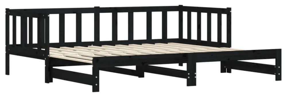 fekete tömör fenyőfa kihúzható kanapéágy 90 x 200 cm