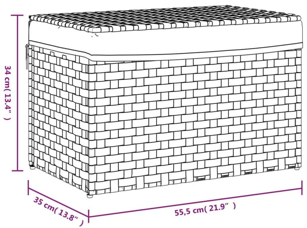 sötétbarna polyrattan szennyeskosár fedéllel 55,5 x 35 x 34 cm