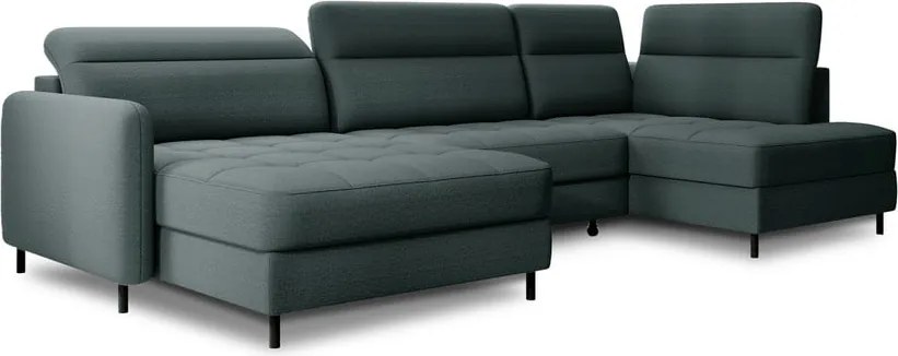 Zöld bársony kinyitható-tárolóhelyes sarokkanapé (jobb oldali-U alakú) Berrto – ELTAP