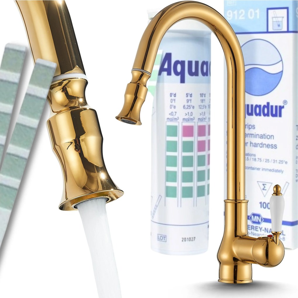 Konyhai csaptelep Arany Asztali Kihúzható Mozgatható Kifolyócső Retro Régi stílus