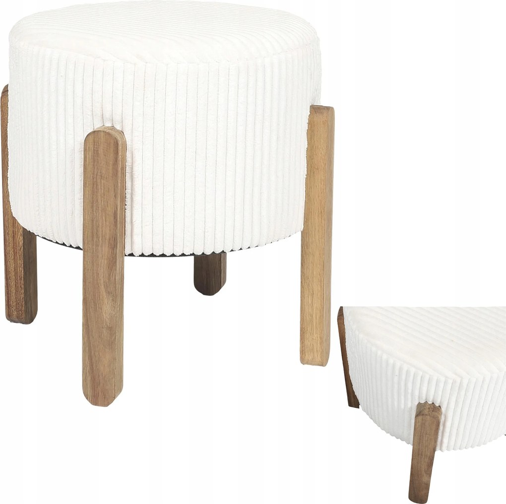 Kárpitozott puff Modern krémszínű Puf szék lábtartó Kordbársony ülőfelület Boho