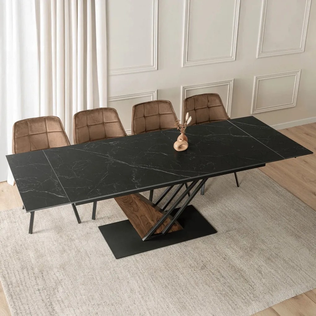 Stół REX 2 Ceramiczny Rozkładany 180-240 cm Czarny márvány/Orzech