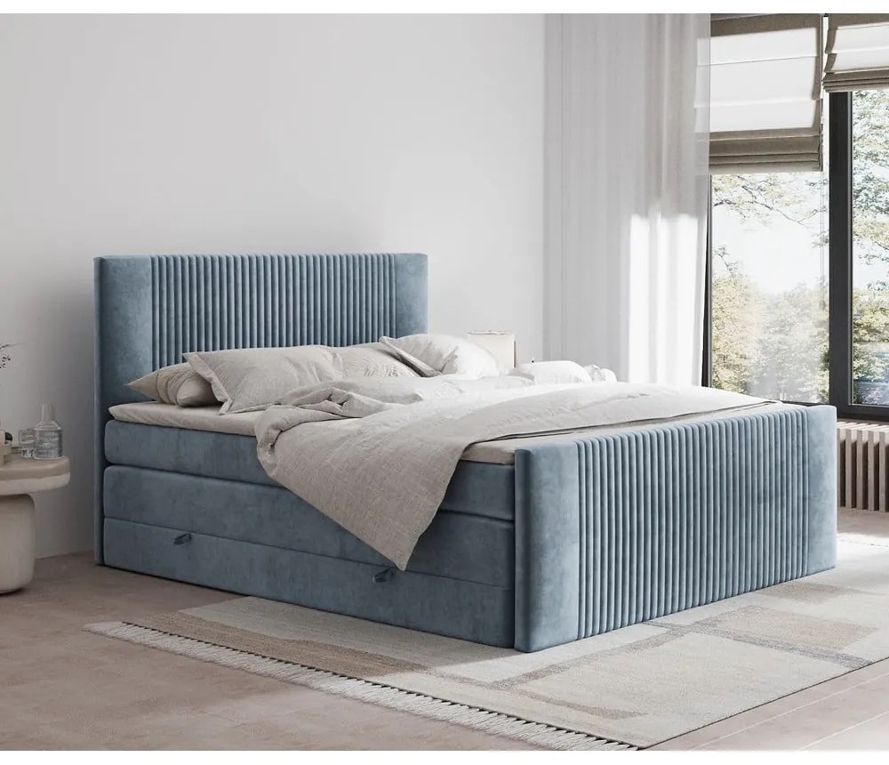 Kék ágyneműtartós boxspring ágy 140x200 cm Bergamo – Maison de Rêve