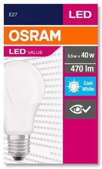 LED izzó, E27, gömb, A60, 5W, 470lm, 4000K (HF), OSRAM Value (OLEDE2701)