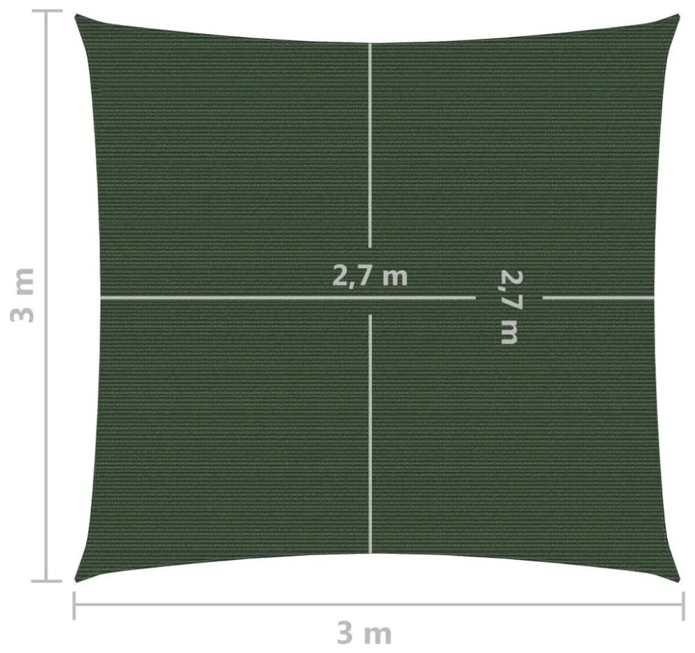 sötétzöld HDPE napvitorla 160 g/m² 3 x 3 m