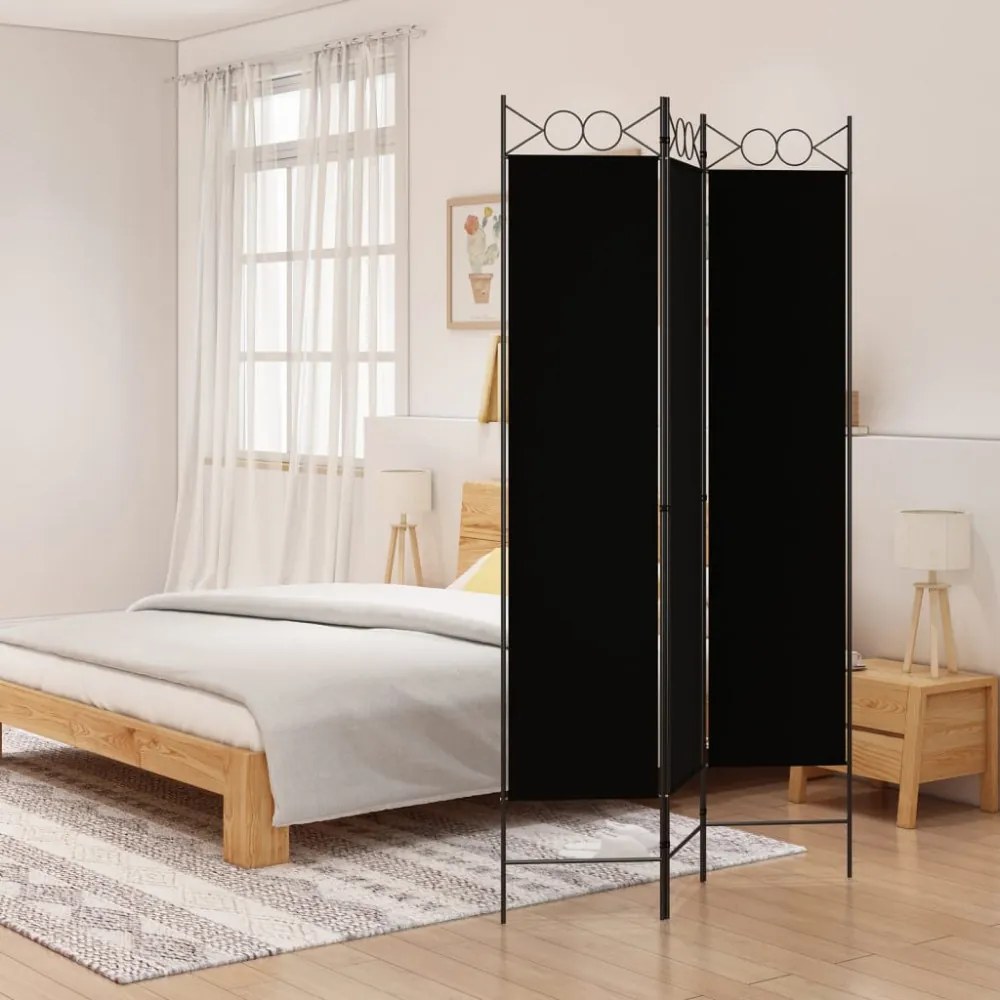 3-paneles fekete szövet térelválasztó 120 x 200 cm