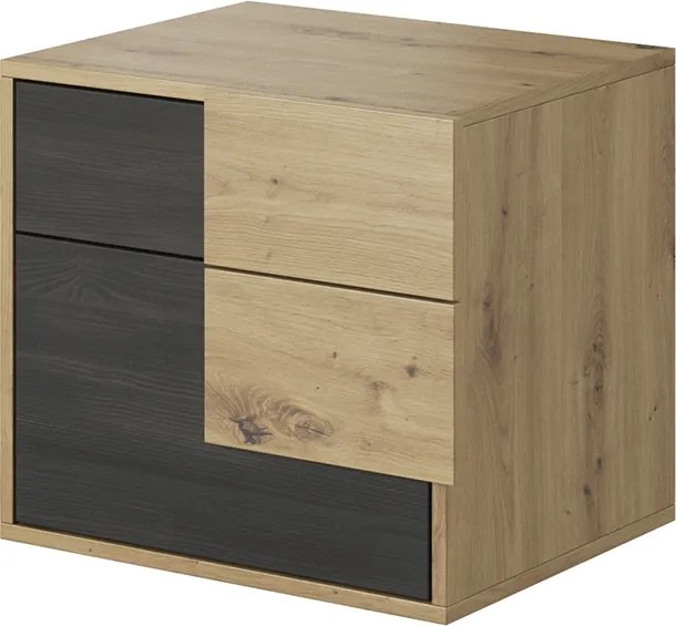 Éjjeliszekrény, fekete norvég fenyő/artisan tölgy, BAFRA