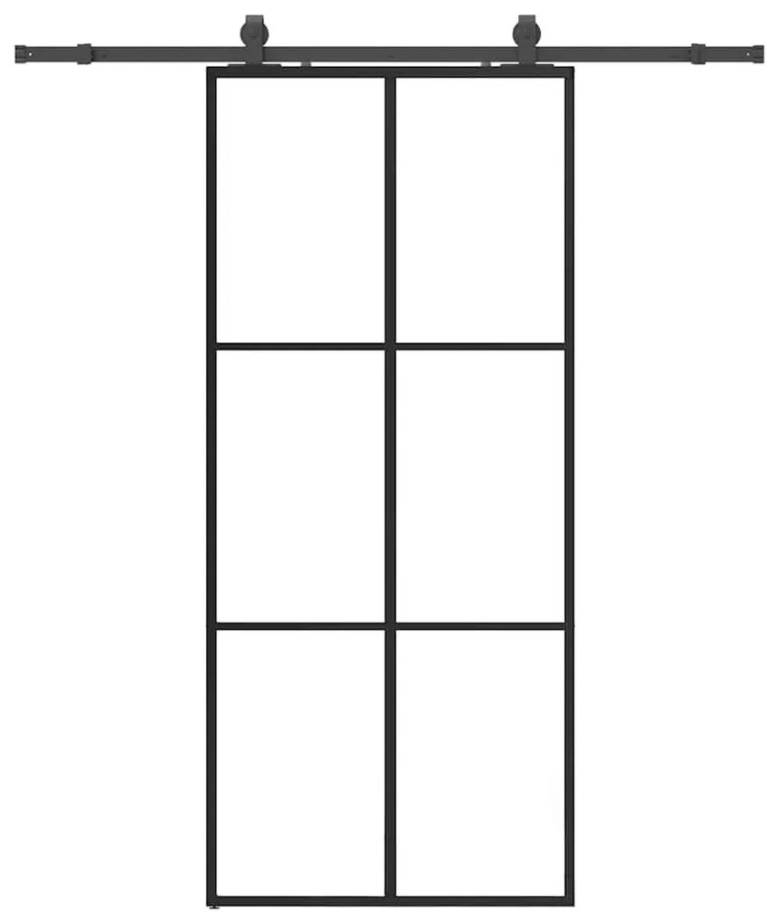 Fekete ESG üveg tolóajtó fémszerelvény-szettel 90x205 cm