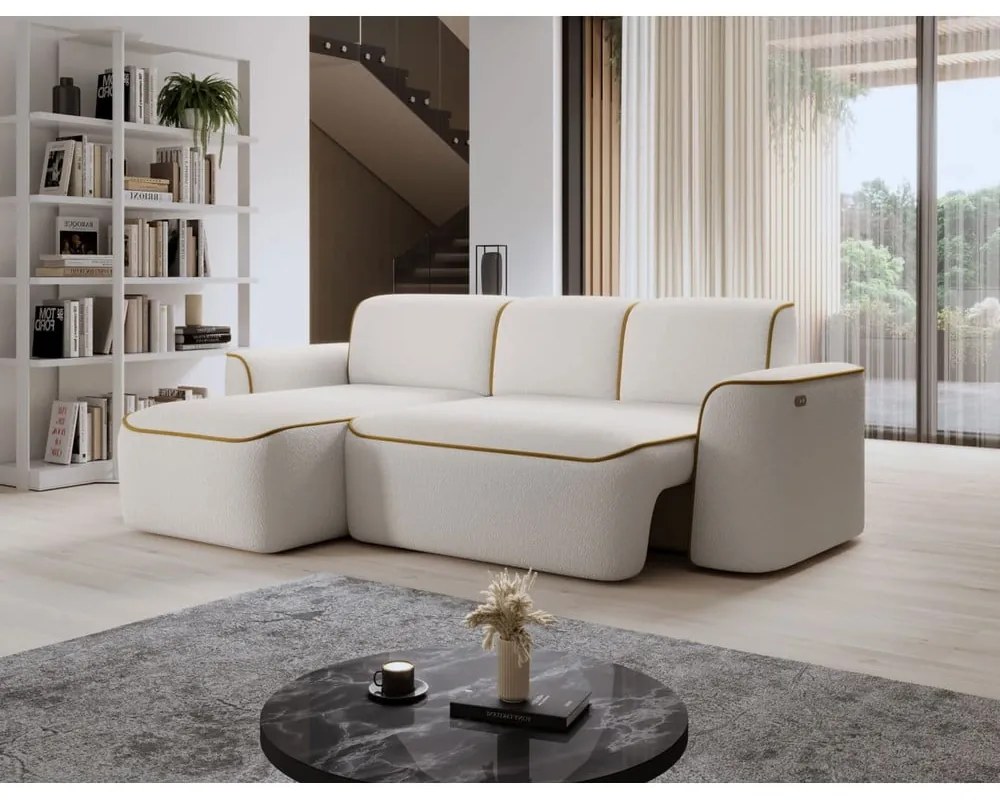 Sárga-krémszínű buklé sarokkanapé (bal oldali-heverő résszel) Ume – ELTAP