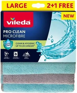 Törlőkendő, mikroszálas, 2+1 db, VILEDA Pro Clean, kék-szürke (KHTV75)
