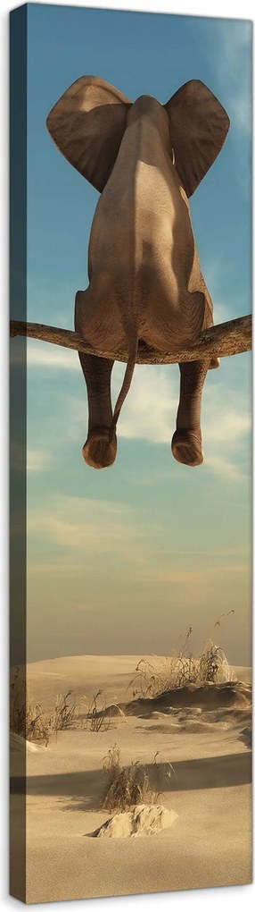 Vászonkép 45x145 Elefánt a fán szürrealizmus sivatag magány fantázia álom