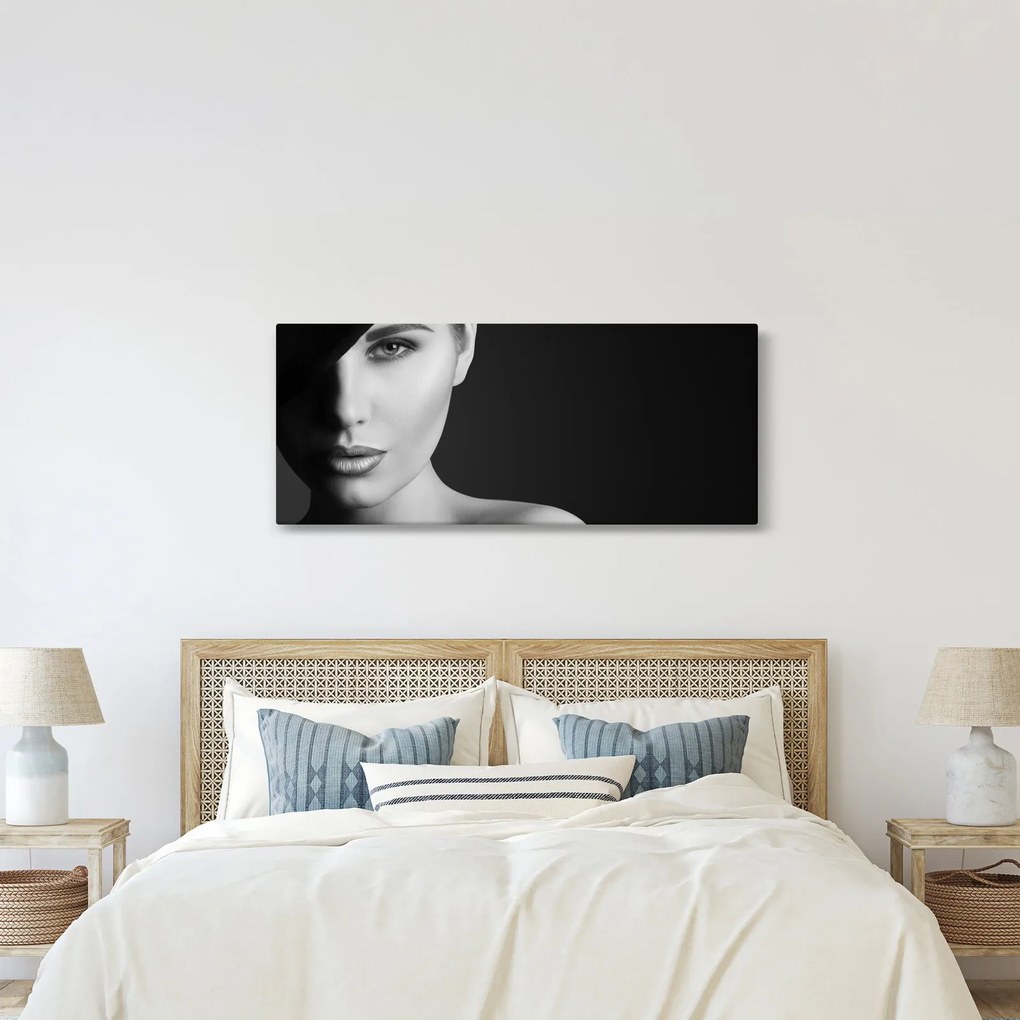 Kép - fekete-fehér portré egy kalapos nőről (120x50 cm)