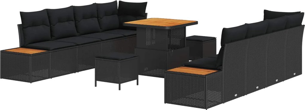 vidaXL Kerti Kanapé Szett 11 pcs Fekete polirattan