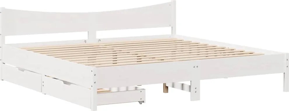 vidaXL fehér tömör fenyőfa ágykeret fiókokkal 200 x 200 cm