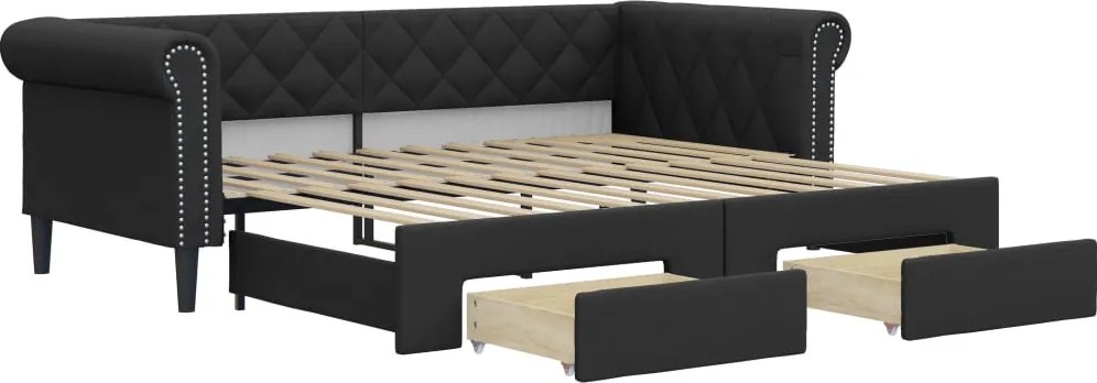 vidaXL fekete kihúzható műbőr heverő fiókkal 90 x 200 cm