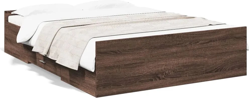 vidaXL barna tölgyszínű szerelt fa ágykeret fiókokkal 120 x 200 cm