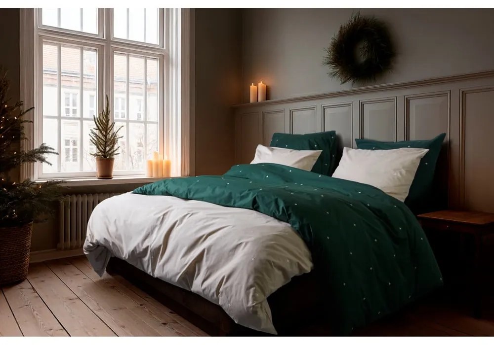 Bézs egyszemélyes pamut-perkál ágyneműhuzat 140x200 cm Christmas Fable – JUNA