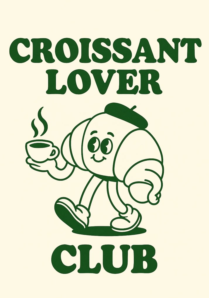 Poszter Croissant Lover Club retro poszter kávézó konyhába 30x40 cm