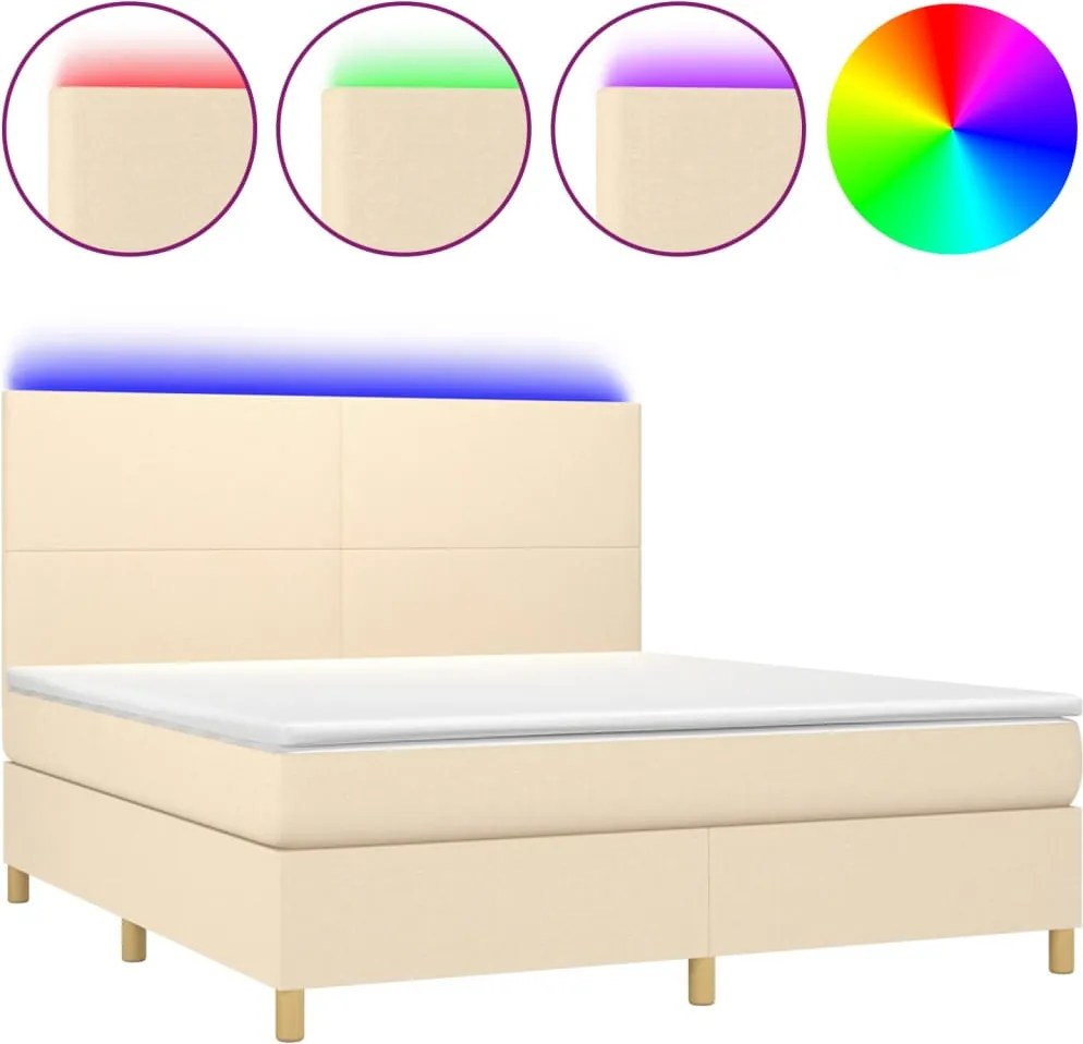 vidaXL krémszínű szövet rugós és LED-es ágy matraccal 180 x 200 cm