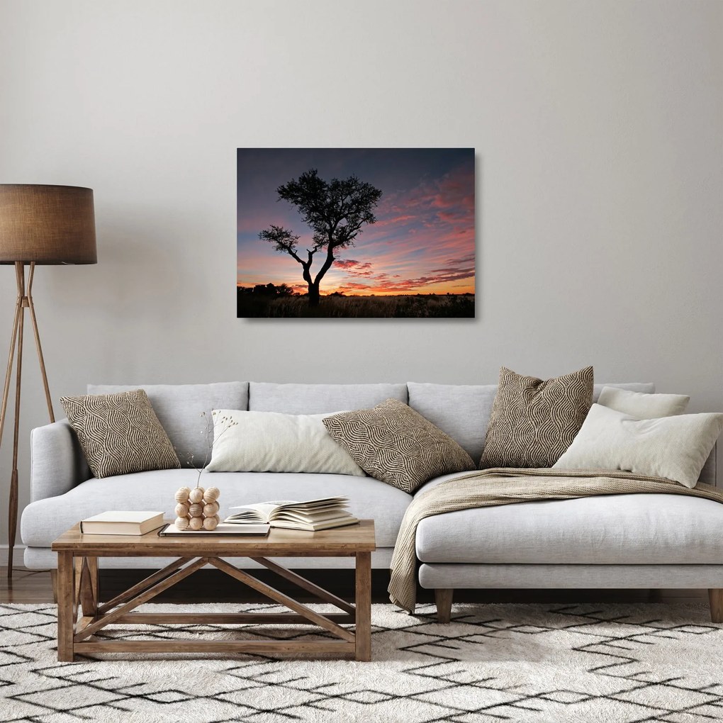 Üveg kép - Fa és vöröses árnyalatok (70x50 cm)