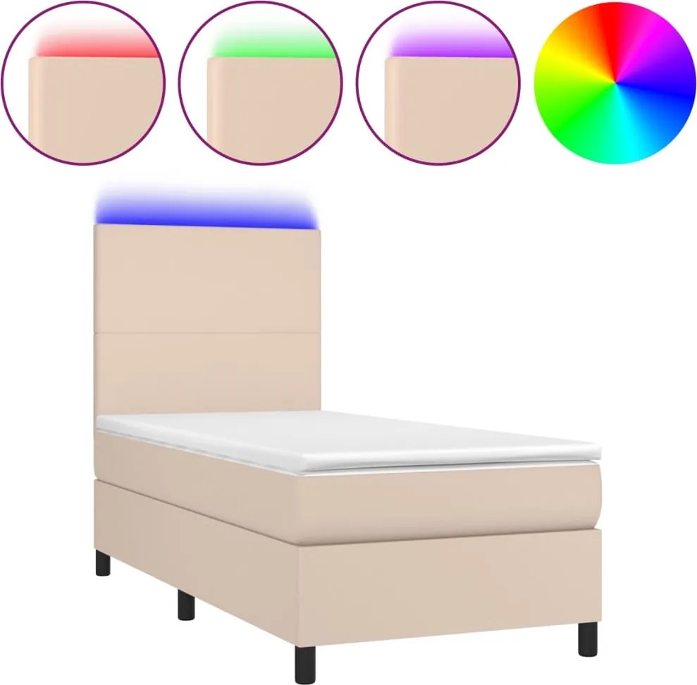 vidaXL cappuccino színű műbőr rugós ágy matraccal és LED-del 90x200 cm