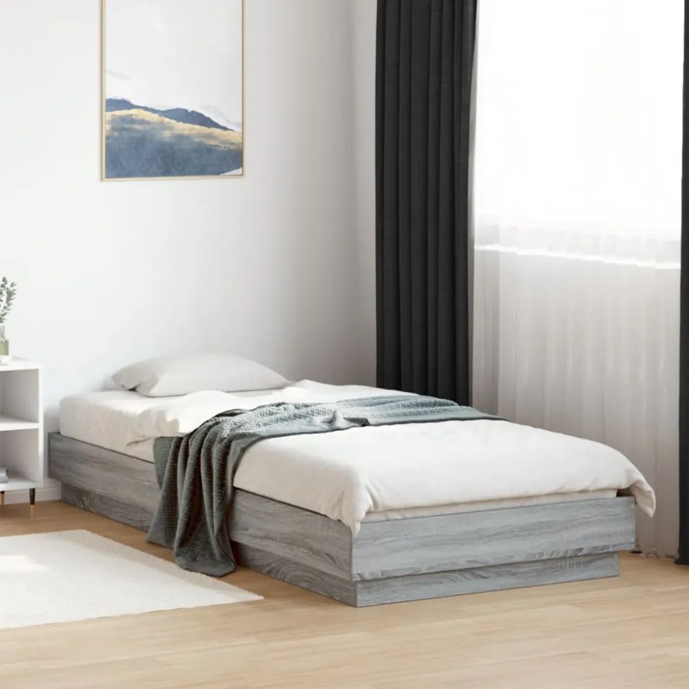 szürke sonoma színű ágykeret LED-világítással 90x200 cm